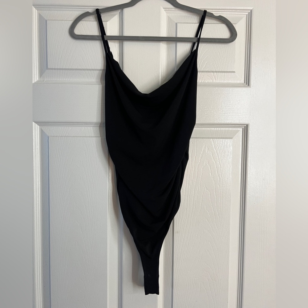 5à7 Cinq à Sept Cowl Neck Black Form Fitting Bodysuit